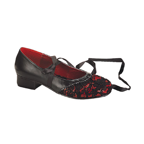 *BLUSH-08, 1" Lace Pleated Instep Red/Black PU Shoe