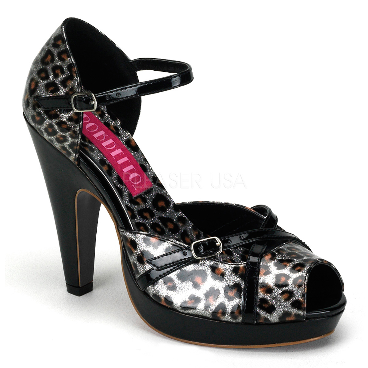 CHEETAH-06G, 4 1/2" Heel Peep Toe Ankle Strap Mini PF Sandal