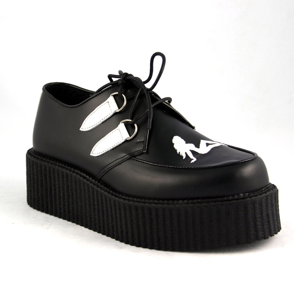 *CREEPER-430,  2" HEEL BLK W/WHT TRACKGIRL UNISEX CREEPER