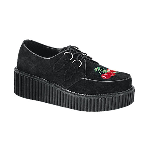 *CREEPER-112, 2" P/F Blk Suede Cherry Creeper Shoe