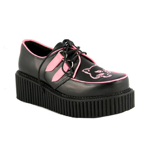 *CREEPER-128, 2" P/F Blk PuKitty Cat Creeper Shoe