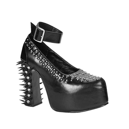 *CHEAT-17, 5", Studded Rubber Spikes Block Heel Blk Pu Shoe