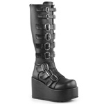 CONCORD-108, 4 qtr inch Buckled P-F Blk PuKnee Boots