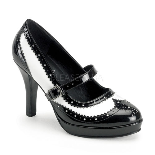 CONTESSA-06, Blk-Wht Pat Gangster Mary Jane Shoe, 4"