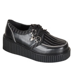 CREEPER-113, 2 inch P-F Blk Pu Pinstripe Shoe w-Zipper Trim