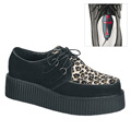 DEMONIA - CREEPER-400, 2" P/F Blk Suede Cheetah Fur Creeper Shoe