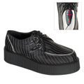 DEMONIA - CREEPER-401, 2" P/F Blk Leather Zipper Trimed Pinstrip Creep