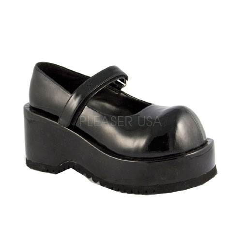 DEMONIA - DOLLY-01, 3 1/4" P/F Blk Pat Shoes