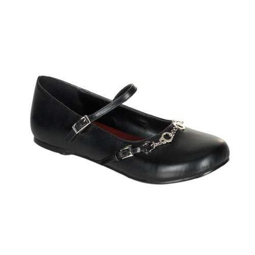 Click Here to View DAISY-12,  Buckled Hand Cuff Strap M/J Blk Pu Flat