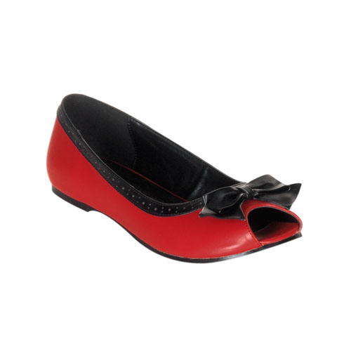 Click Here to View DAISY-64, M/J Red/Blk Pu Open Toe Flat W/Blk Bow