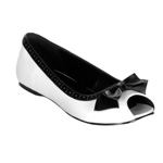 DAISY-64, Blk-Wht Pu Open Toe Flat W-Blk Bow