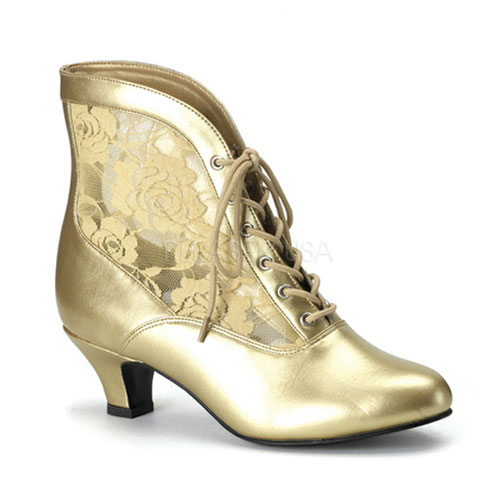 Click Here to View DAME-05, Gold Pu-Lace Victorian Ankle Boot, 2
