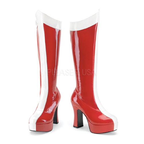 Click Here to View EXOTICA-305, Red-Wht Stretch Pat Wonder Woman Boot, 4