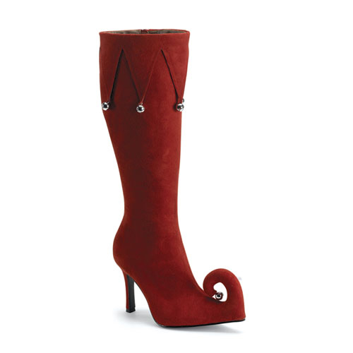 **FROLIC-125, Red Microfiber Elf Boot W/Jingle Bells, 3 3/4"