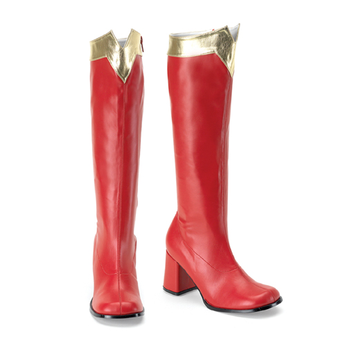 **GOGO-308, Red-Gold Str Pu Super Hero Boot, 3"