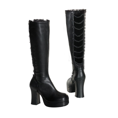 *GOTHIKA-202, 3 3/4" Blk Pu Chain Corset Back Knee Boot