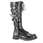 GRAVEL-20, 20 Eyelet 5 Strap Blk Leather S T Knee Boot