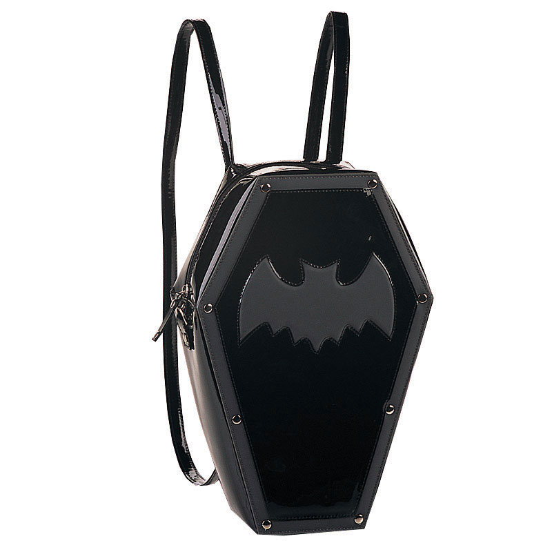 HB-014-2, BLK PAT COFFIN BACKPACK W/BAT