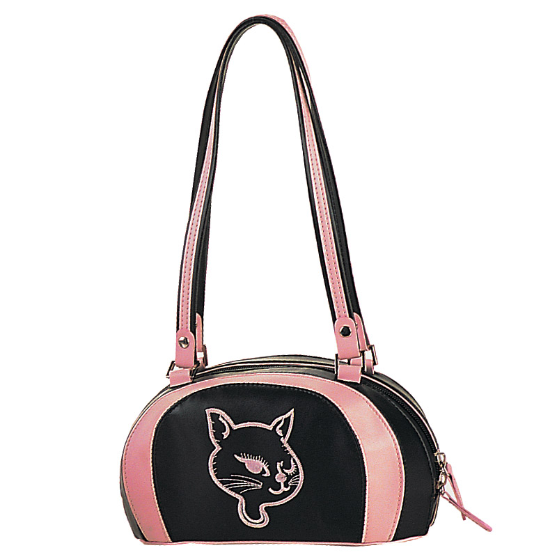 HB-020-1, BLK PU SHOULDER PURSE/KITTY FACE