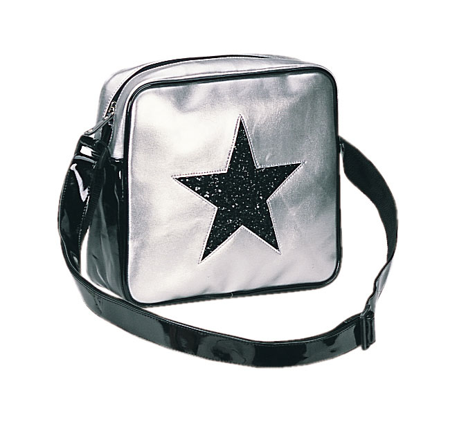 *HB-212-2, SILVER PU W/BLK  GLITTER STAR