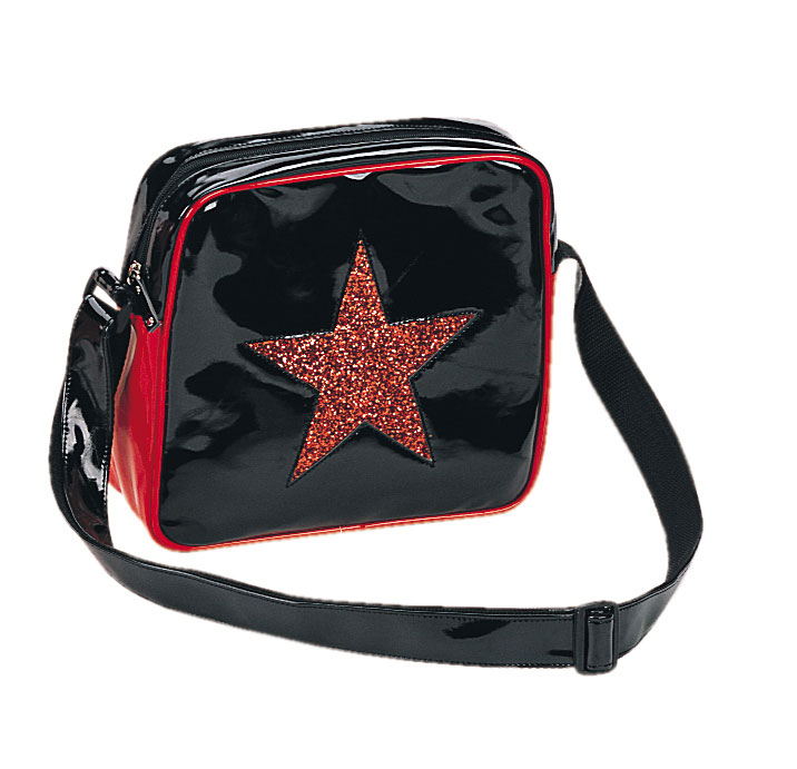 *HB-212-4 , BLK  PAT  W/RED GLITTER STAR