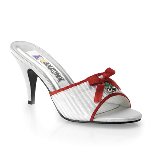 *HOLIDAY-02 Wht/Red Satin Slide W/Jingle Bells, 3"