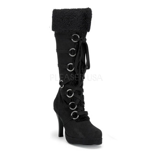 Click Here to View HUNTER-200, Blk Microfiber Knee Boot W/Fur Trim, 3 3/4