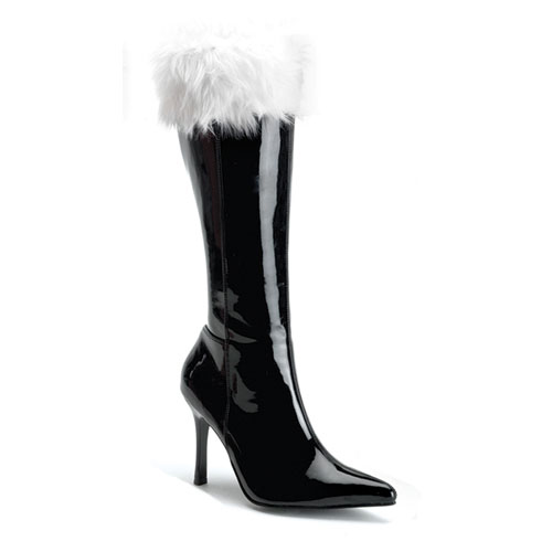 Click Here to View JOLLY-127, Blk Pat W/Faux Fur Christmas Boot, 3 3/4
