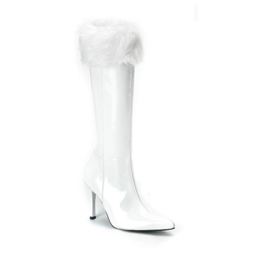 *JOLLY-127, Wht Pat/Faux Fur Christmas Boot, 3 3/4"