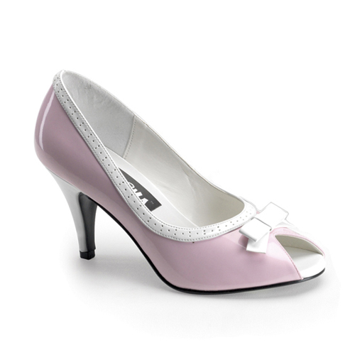 *JOY-60, B.Pink/Wht Pat Peep Toe Pump, 3"