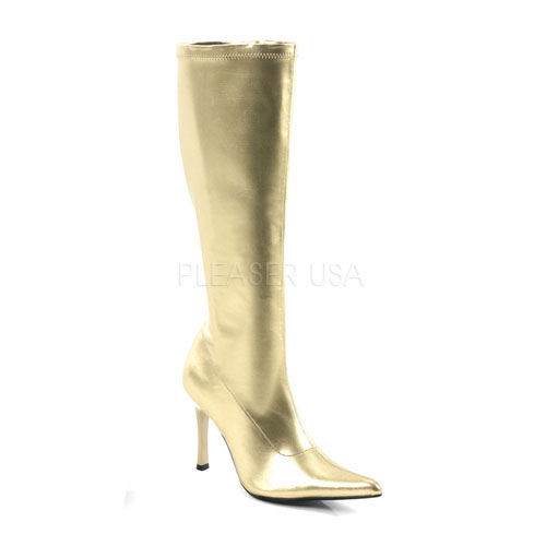 Click Here to View LUST-2000, Gold Str Pu Knee Boot, 3 3/4