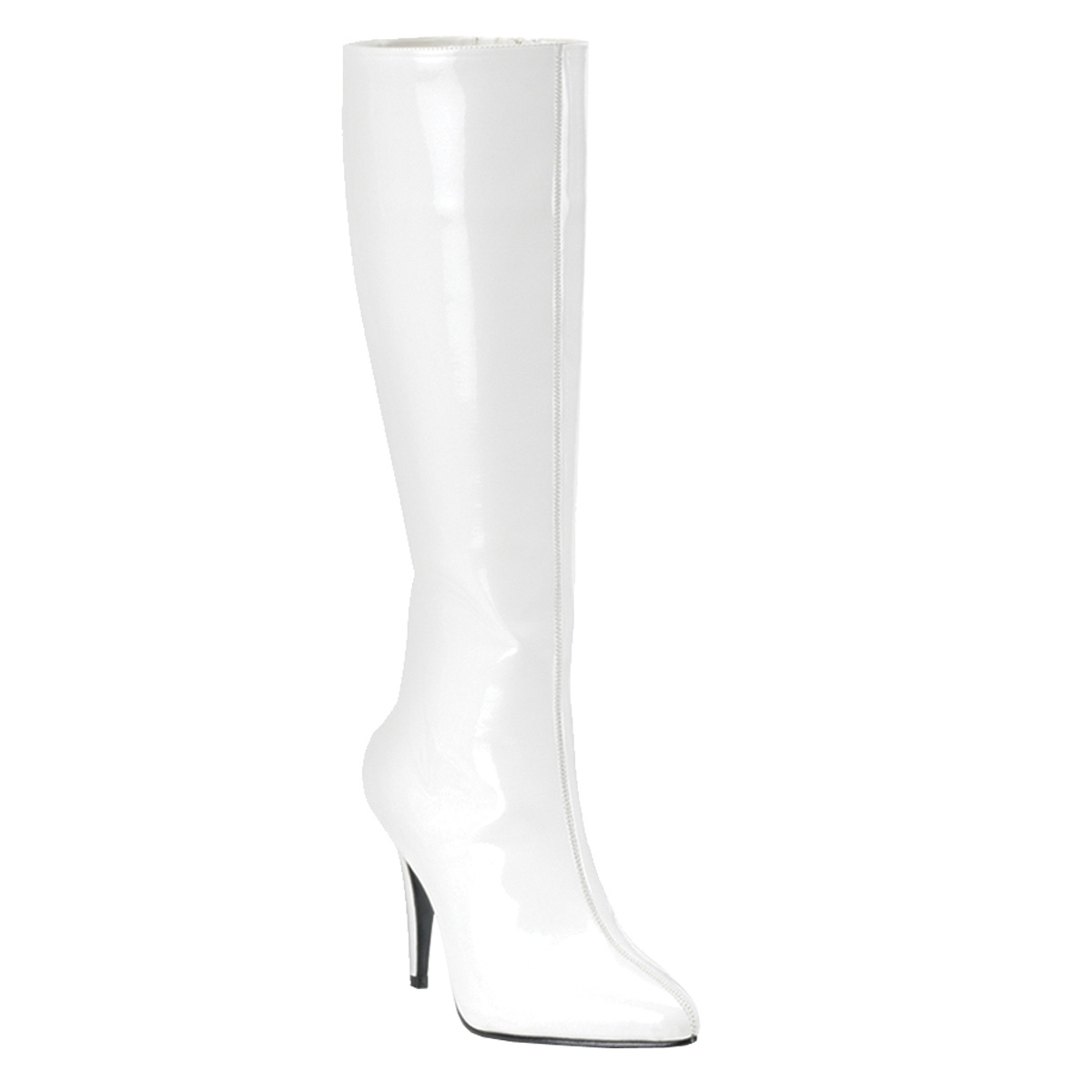 Click Here to View LUST-2000, Wht Str Pat Knee Boot, 3 3/4