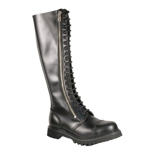 Click Here to View MACHINIST-20, 20 Eyelet Double Zippered S/T Blk Le Calf Boot