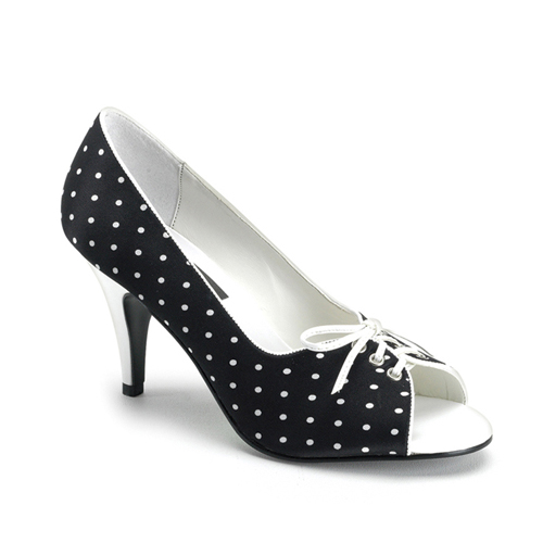 *PUPIL-24, Polka Dot Satin Open Toe Pump, 3"