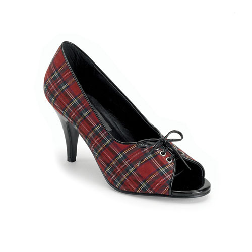 Click Here to View PUPIL-24, Red Plaid Open Toe Pump, 3