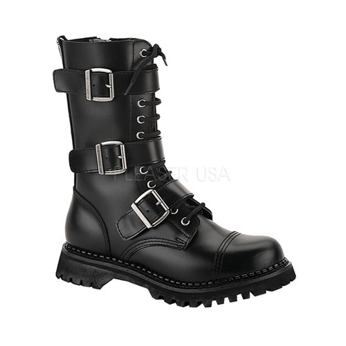 RIOT-12, 12 Eyelet 3 Strap S/T Blk Leather Calf Boot