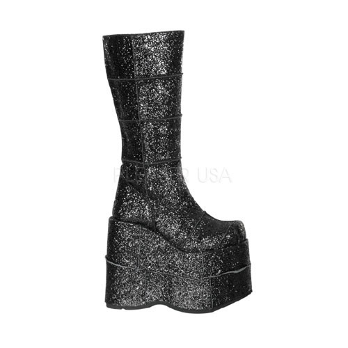 Stack-301G, 7" P/F Blk Glitter Knee Boot