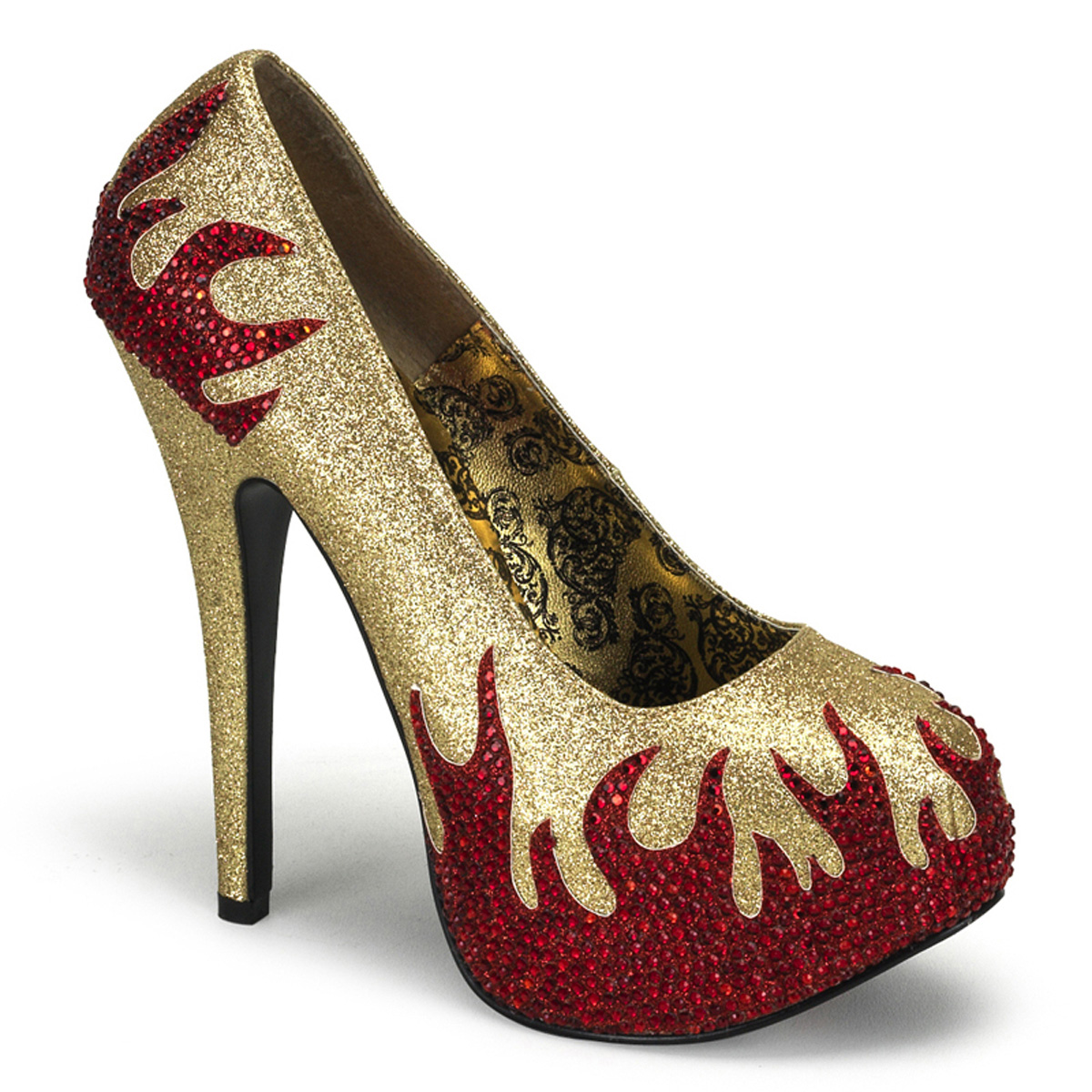 TEEZE-27, 5 3/4" Concealed Platform Pump W/Rhinestone Flames
