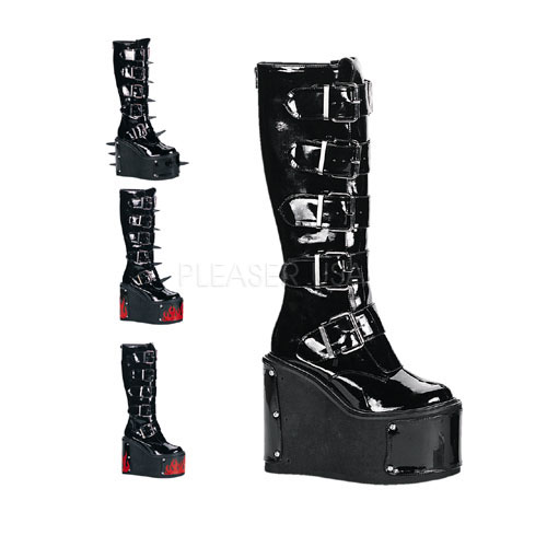 TRANSFORMER-800, 5 1/2" 5 Buckled P/F Blk Pat Knee Boot