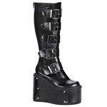 TRANSFORMER-800, 5 half inch 5 Buckled P-F Blk Pu Knee Boots