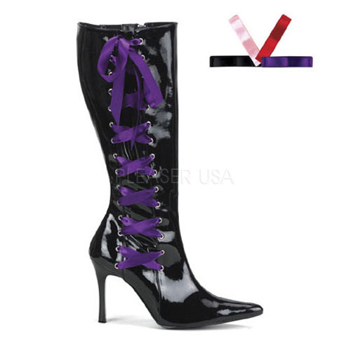 Click Here to View VIXEN-126, Blk Pat Goth BT W/Interchangeable Laces, 3 3/4