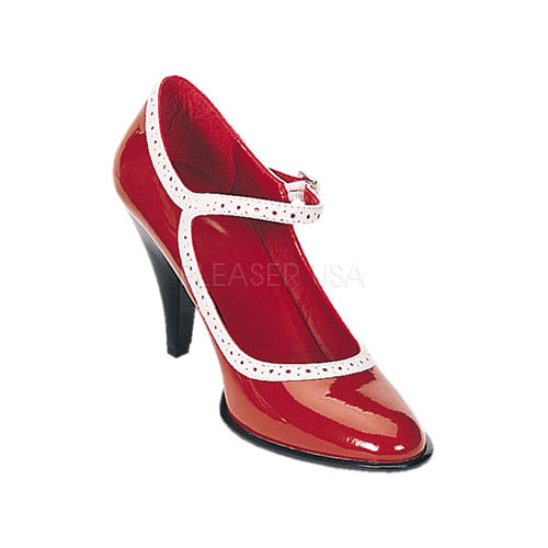 **BETTY-01, 3 1/2" Red/Wht Trim MJ Red Pat Sho