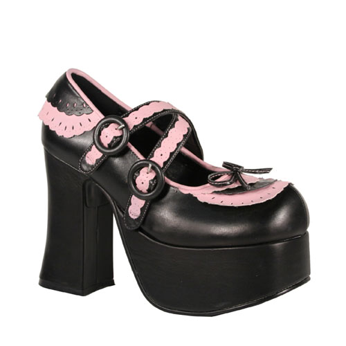 *CHARADE-23, 4 1/2" Scalloped Trim P/F Blk/B. Pink Pu Shoe
