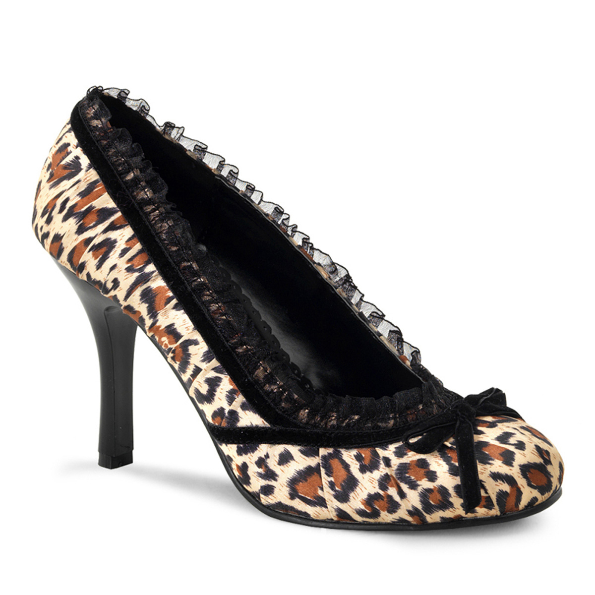 Click Here to View DAINTY-420, Cheetah Satin Pleated Pump, 3 1/2