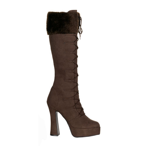 **ELECTRA-2036, 5" Chunky Heel Lace-Up PF Knee BT W/Fur Coll