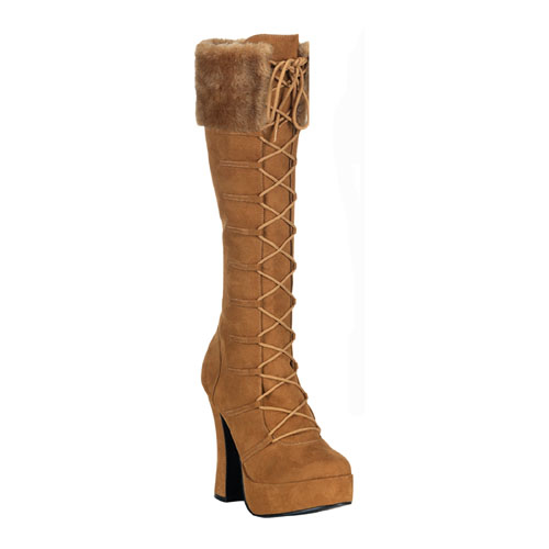**ELECTRA-2036, 5" Chunky Heel Lace-Up PF Knee BT W/Fur Coll