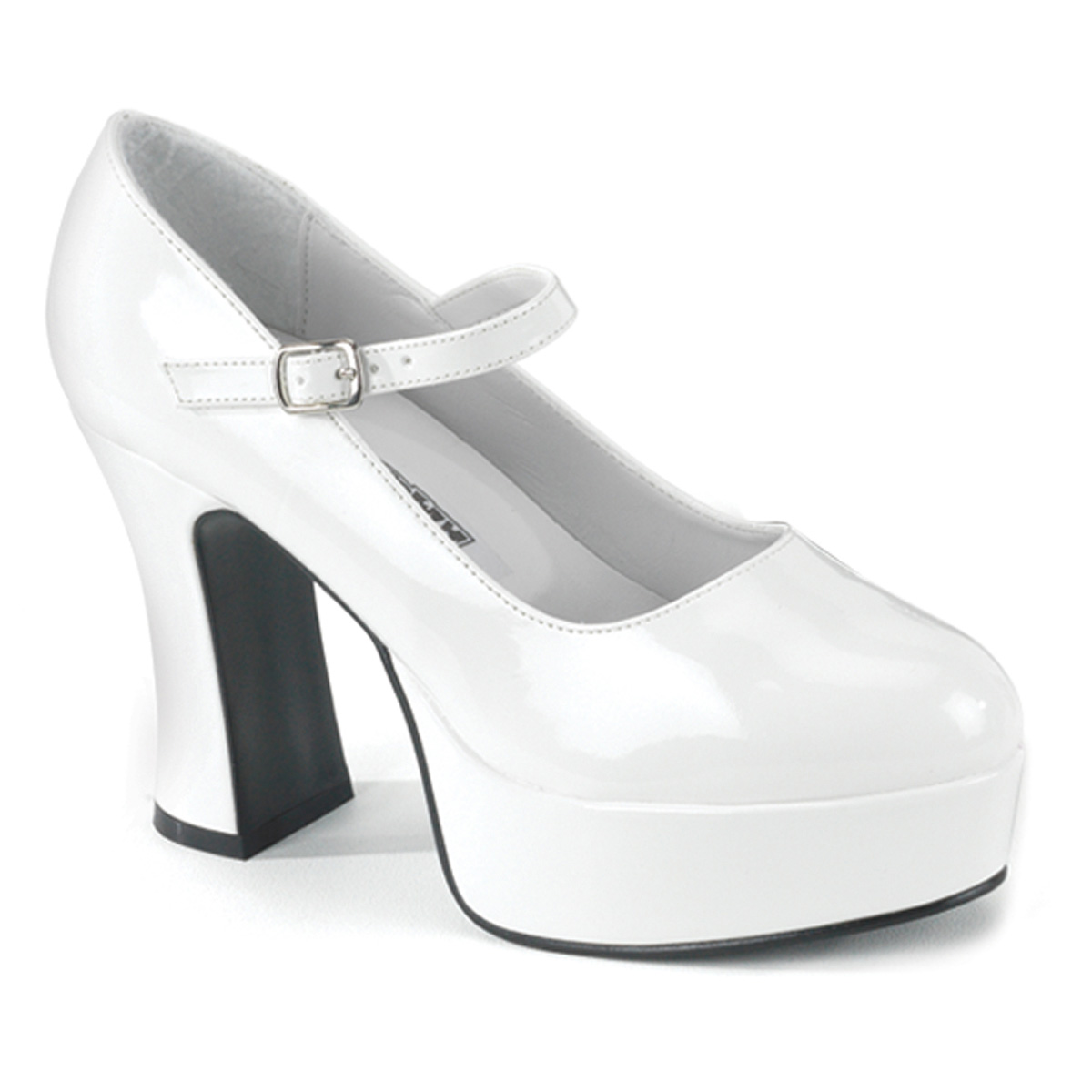Click Here to View MARYJANE-50X, Wht Pat Wide Width Mary Jane Platform Shoe, 4