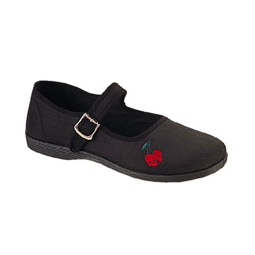 Click Here to View SASSIE-03, Canvas w/Cherry Skulls M/J Blk Canvas Shoes