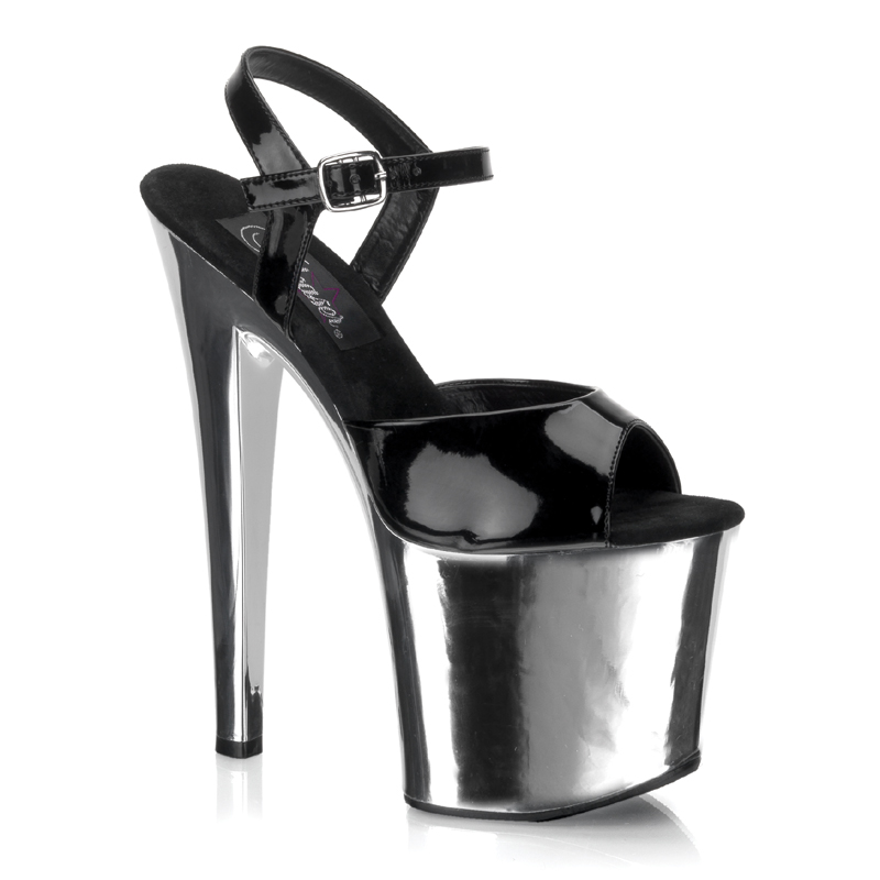 **TABOO-709, 7 1/2"Stiletto Heel Ankle Strap Chromed PF Sand